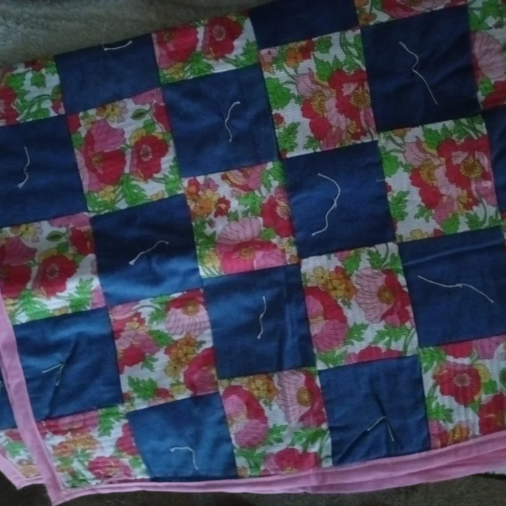 Seersucker and Denim hand made Quilt